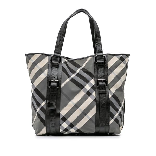 Pre-owned Burberry Medium Beat Check Nylon Victoria Tote Gray