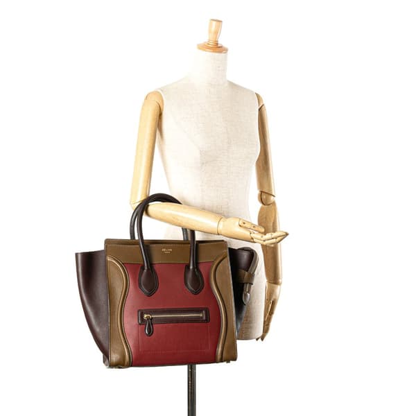 Pre-owned Celine Mini Tricolor Leather Luggage Tote Red