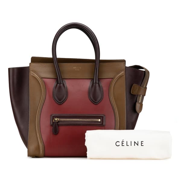 Pre-owned Celine Mini Tricolor Leather Luggage Tote Red