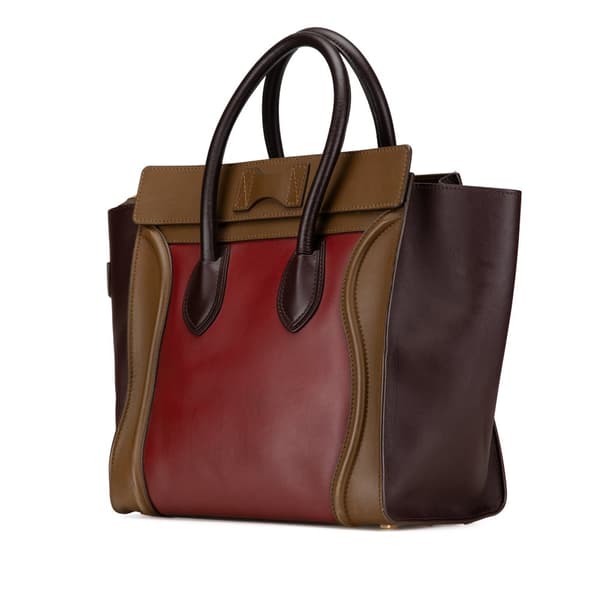 Pre-owned Celine Mini Tricolor Leather Luggage Tote Red