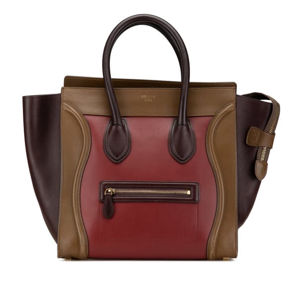 Pre-owned Celine Mini Tricolor Leather Luggage Tote Red