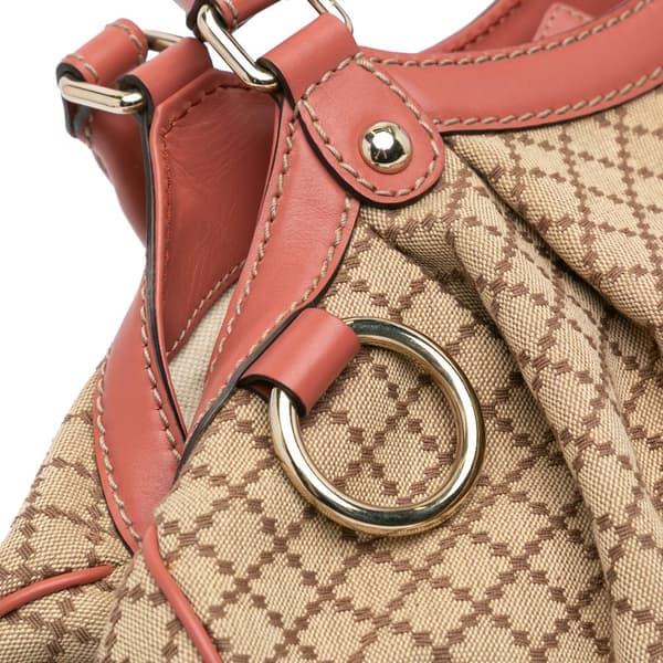 Pre-owned Gucci Medium Diamante Canvas Sukey Tote Brown