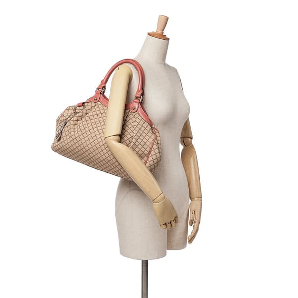 Pre-owned Gucci Medium Diamante Canvas Sukey Tote Brown