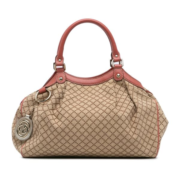 Pre-owned Gucci Medium Diamante Canvas Sukey Tote Brown