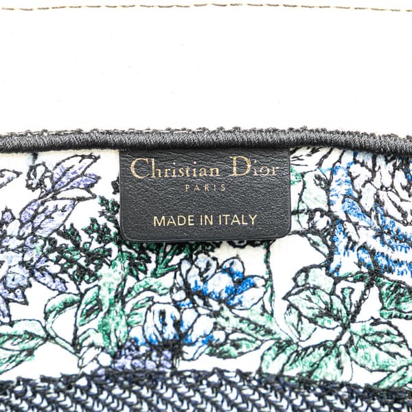 Pre-owned Dior Medium Canvas Embroidered Flowers Book Tote Blue