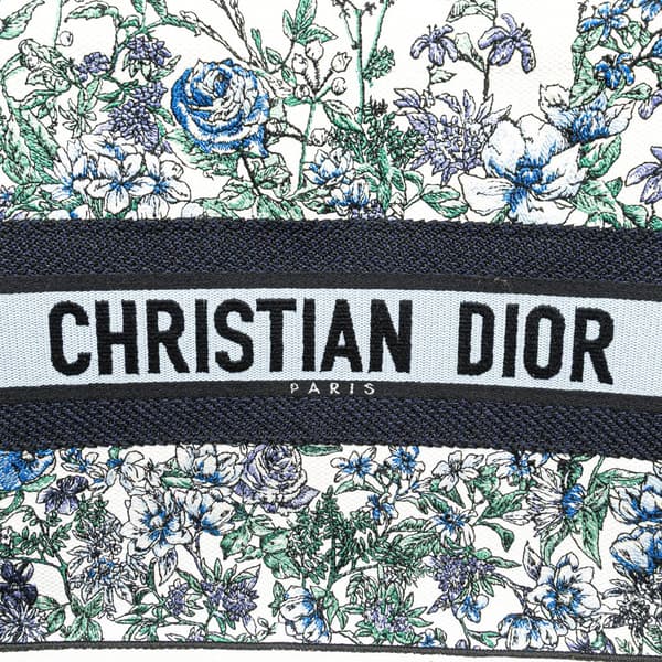 Pre-owned Dior Medium Canvas Embroidered Flowers Book Tote Blue