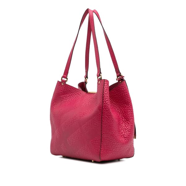 Pre-owned Burberry Small Embossed Grain Check Leather Canterbury Tote Pink