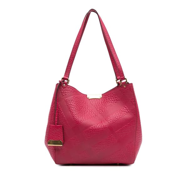 Pre-owned Burberry Small Embossed Grain Check Leather Canterbury Tote Pink