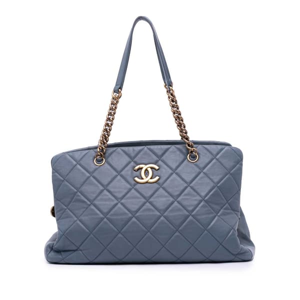 Pre-owned Chanel Large Quilted Calfskin CC Crown Tote Blue
