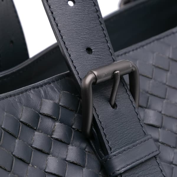 Pre-owned Bottega Veneta Nappa Intrecciato Belt Strap Tote Blue