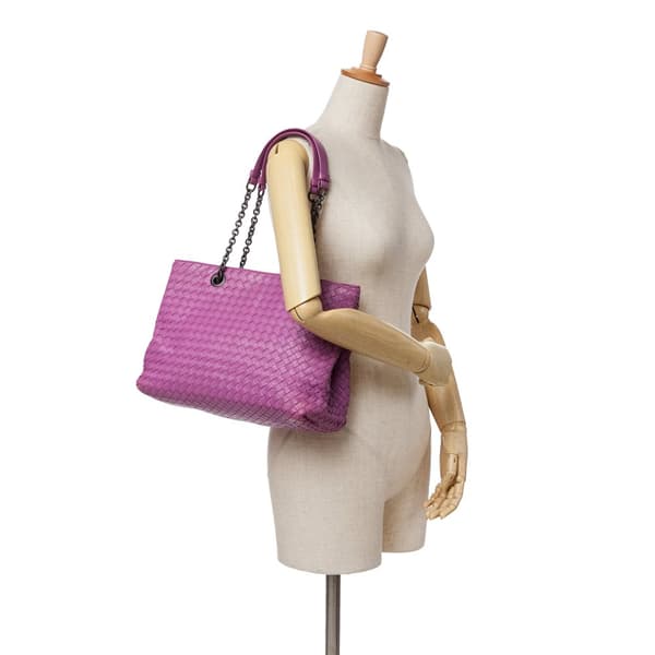 Pre-owned Bottega Veneta Medium Nappa Intrecciato Double Chain Tote Purple