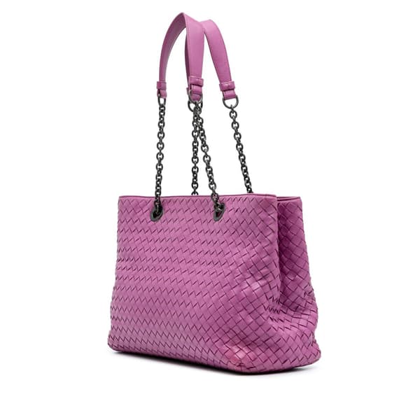 Pre-owned Bottega Veneta Medium Nappa Intrecciato Double Chain Tote Purple