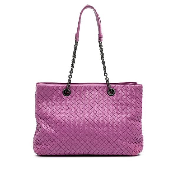 Pre-owned Bottega Veneta Medium Nappa Intrecciato Double Chain Tote Purple