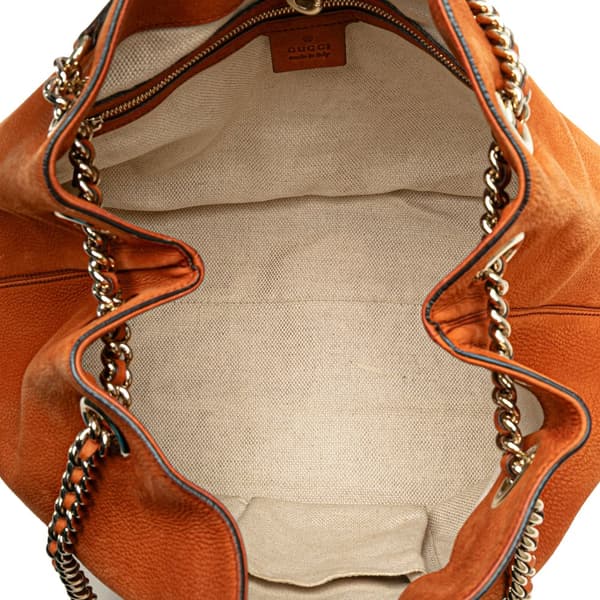 Pre-owned Gucci Medium Nubuck Leather Soho Chain Tote Orange