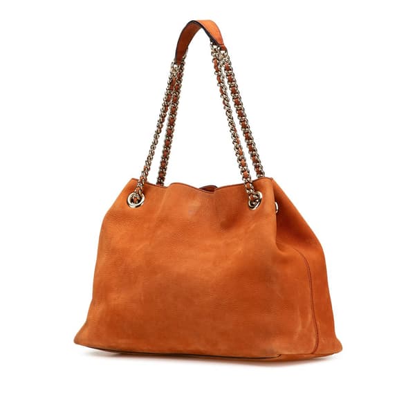 Pre-owned Gucci Medium Nubuck Leather Soho Chain Tote Orange