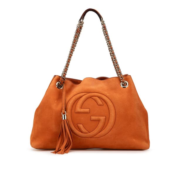 Pre-owned Gucci Medium Nubuck Leather Soho Chain Tote Orange