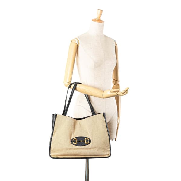 Pre-owned Gucci Medium Canvas Horsebit 1955 Tote Brown