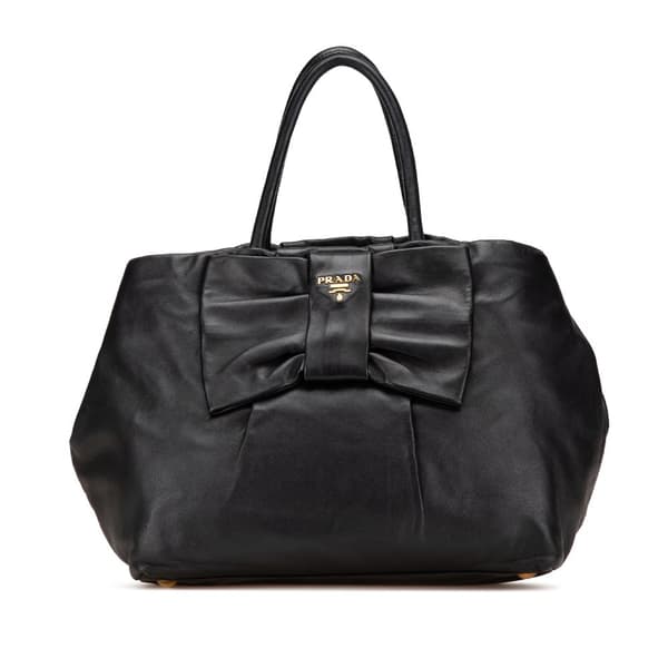 Pre-owned Prada Nappa Fiocco Bow Tote Black