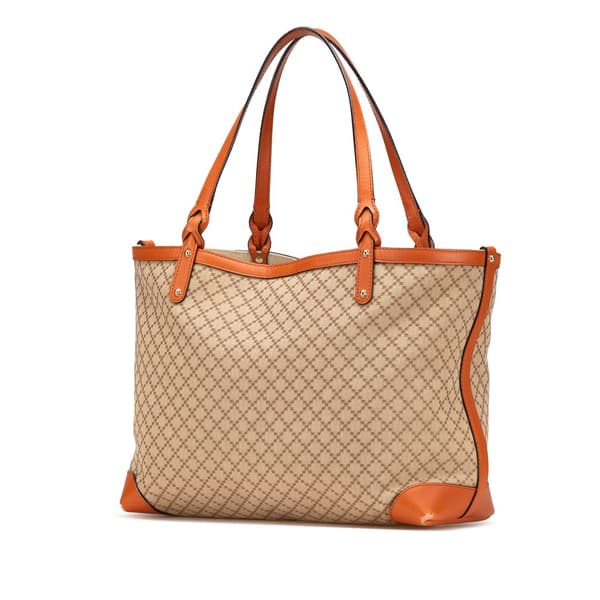 Pre-owned Gucci Medium Diamante Canvas Craft Tote Brown