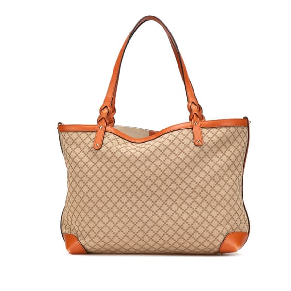 Pre-owned Gucci Medium Diamante Canvas Craft Tote Brown