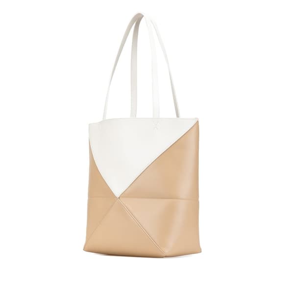 Pre-owned LOEWE Medium Bicolor Shiny Calfskin Puzzle Fold Tote Brown
