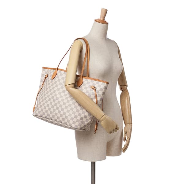 Pre-owned Louis Vuitton Damier Azur Neverfull MM White