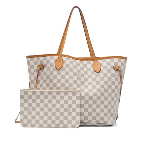 Pre-owned Louis Vuitton Damier Azur Neverfull MM White