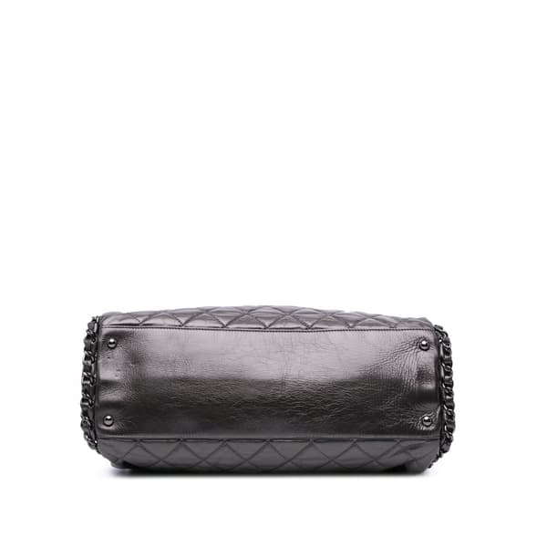 Pre-owned Chanel Large Quilted Metallic Calfskin Chain Me Hobo Gray
