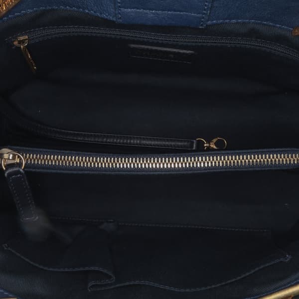 Pre-owned Chanel Medium Chevron Wrinkled Calfskin Medallion Charm Tote Blue