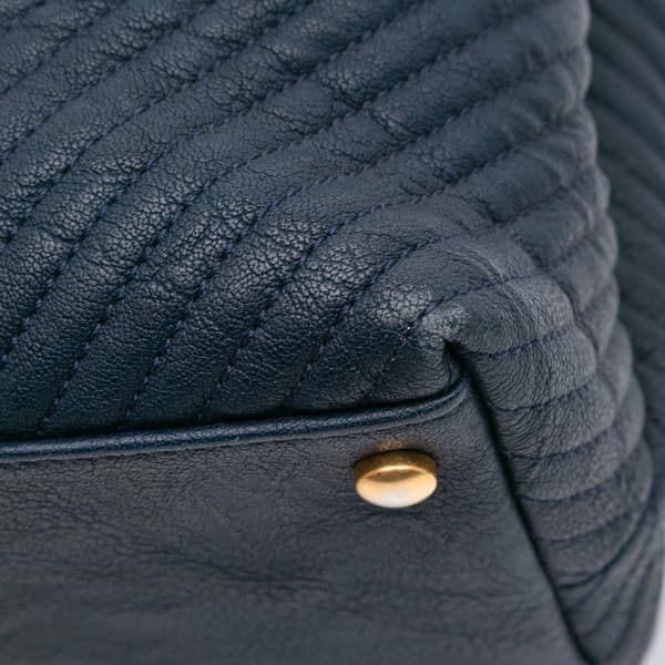 Pre-owned Chanel Medium Chevron Wrinkled Calfskin Medallion Charm Tote Blue