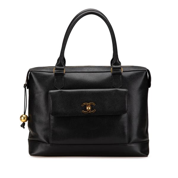 Pre-owned Chanel CC Caviar Turnlock Tote Black
