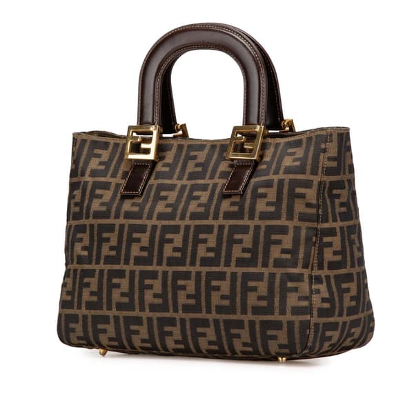 Pre-owned Fendi Small Zucca Canvas Twins Tote Brown