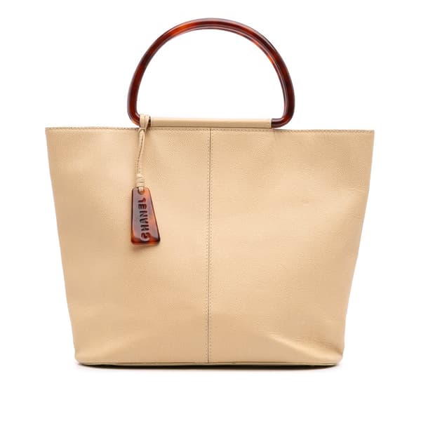 Pre-owned Chanel Grained Calfskin Tortoise Top Handle Tote Brown