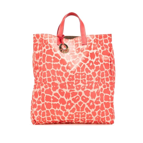 Pre-owned Fendi Leopard Print Canvas Shopper Tote Red