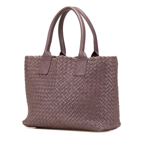 Pre-owned Bottega Veneta Mini Lambskin Intreccio Cabat Tote Purple