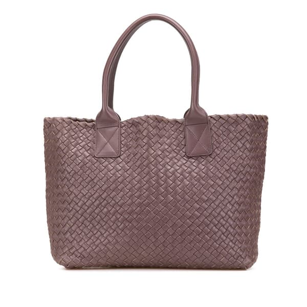 Pre-owned Bottega Veneta Mini Lambskin Intreccio Cabat Tote Purple
