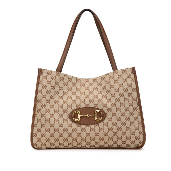 Pre-owned Gucci GG Canvas Horsebit 1955 Tote Brown