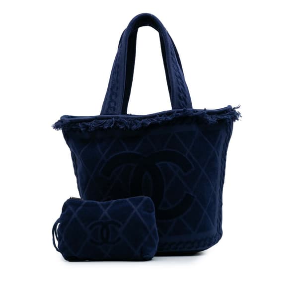 Pre-owned Chanel CC Terry Cotton Beach Tote Blue