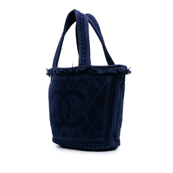 Pre-owned Chanel CC Terry Cotton Beach Tote Blue