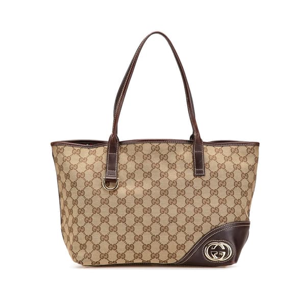 Pre-owned Gucci GG Canvas New Britt Tote Brown