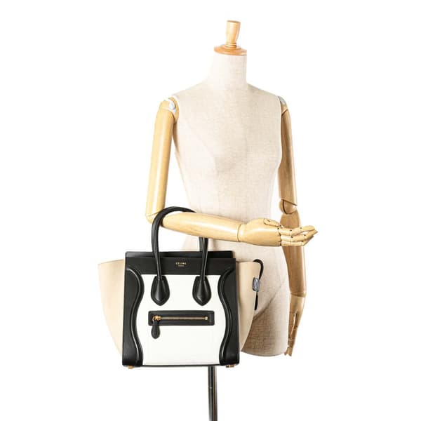 Pre-owned Celine Mini Tricolor Leather Luggage Tote White