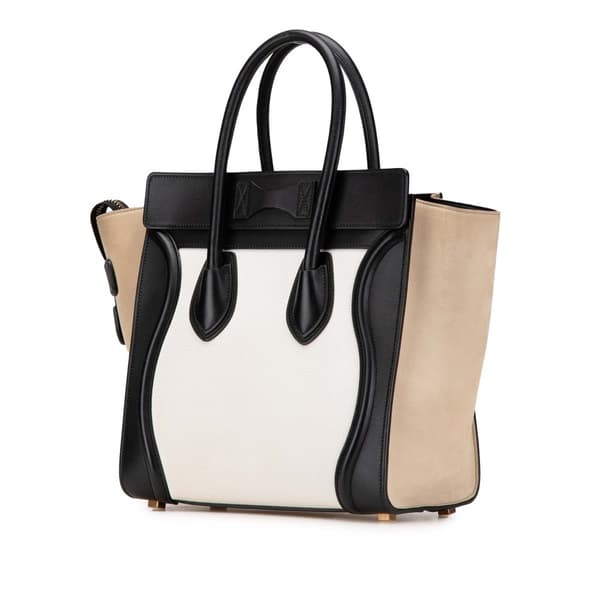 Pre-owned Celine Mini Tricolor Leather Luggage Tote White