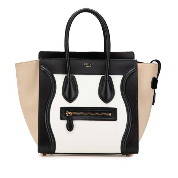 Pre-owned Celine Mini Tricolor Leather Luggage Tote White