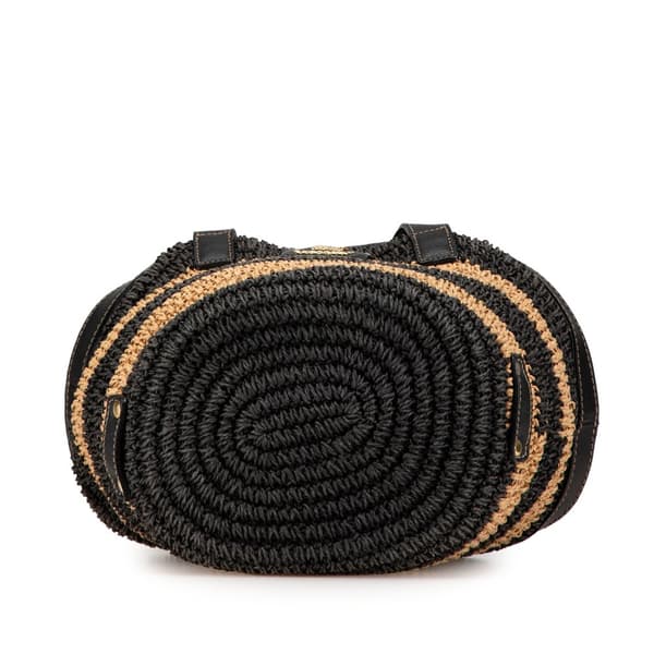 Pre-owned Burberry Striped Raffia Basket Bag Black