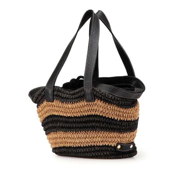 Pre-owned Burberry Striped Raffia Basket Bag Black