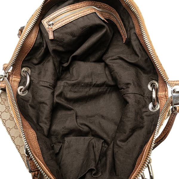 Pre-owned Gucci Medium GG Canvas Bamboo Bar Tote Brown