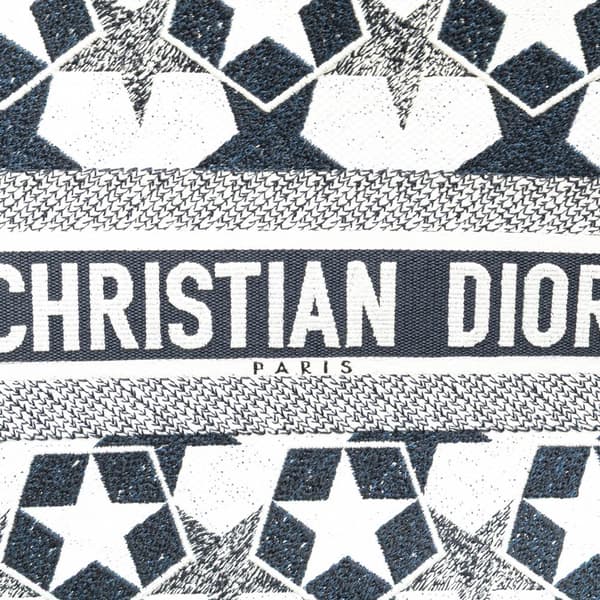 Pre-owned Dior Large Canvas Embroidered Lucky Star Book Tote Blue