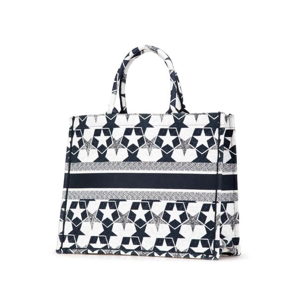 Pre-owned Dior Large Canvas Embroidered Lucky Star Book Tote Blue