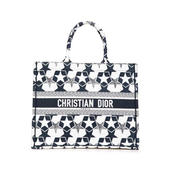 Pre-owned Dior Large Canvas Embroidered Lucky Star Book Tote Blue
