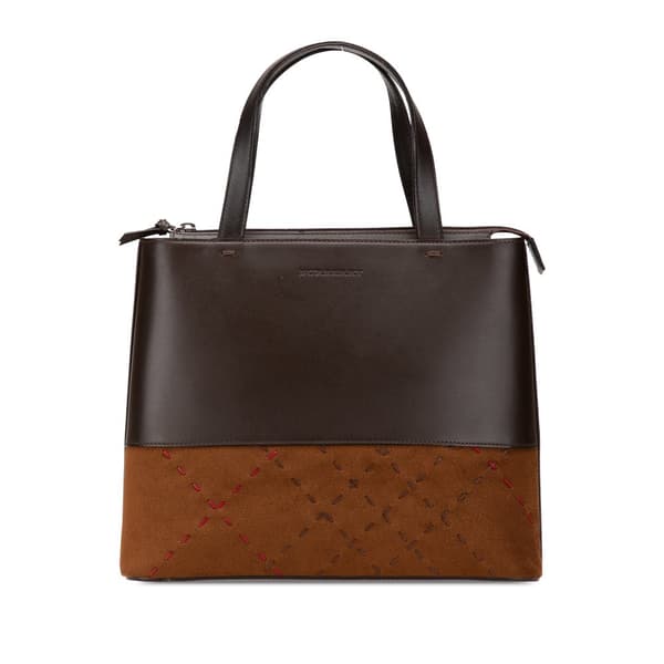 Pre-owned Burberry Leather and Suede Stitch Tote Brown